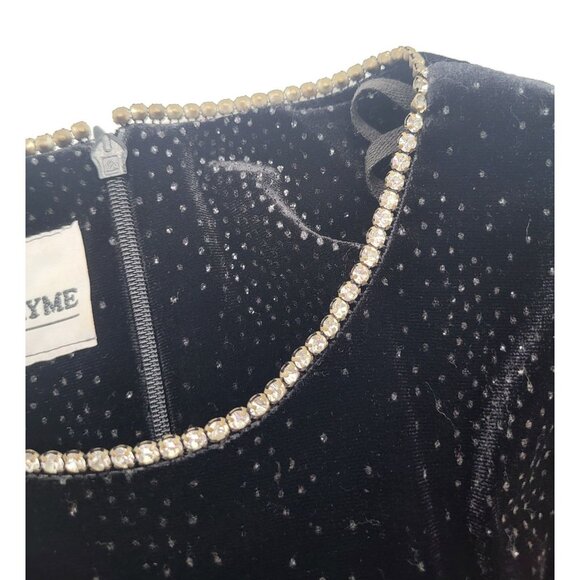 VTG Y2K Black Velvet Sparkle Rhinestone Short Sleeve Mini Dress Whimsigoth 10P - Picture 8 of 10